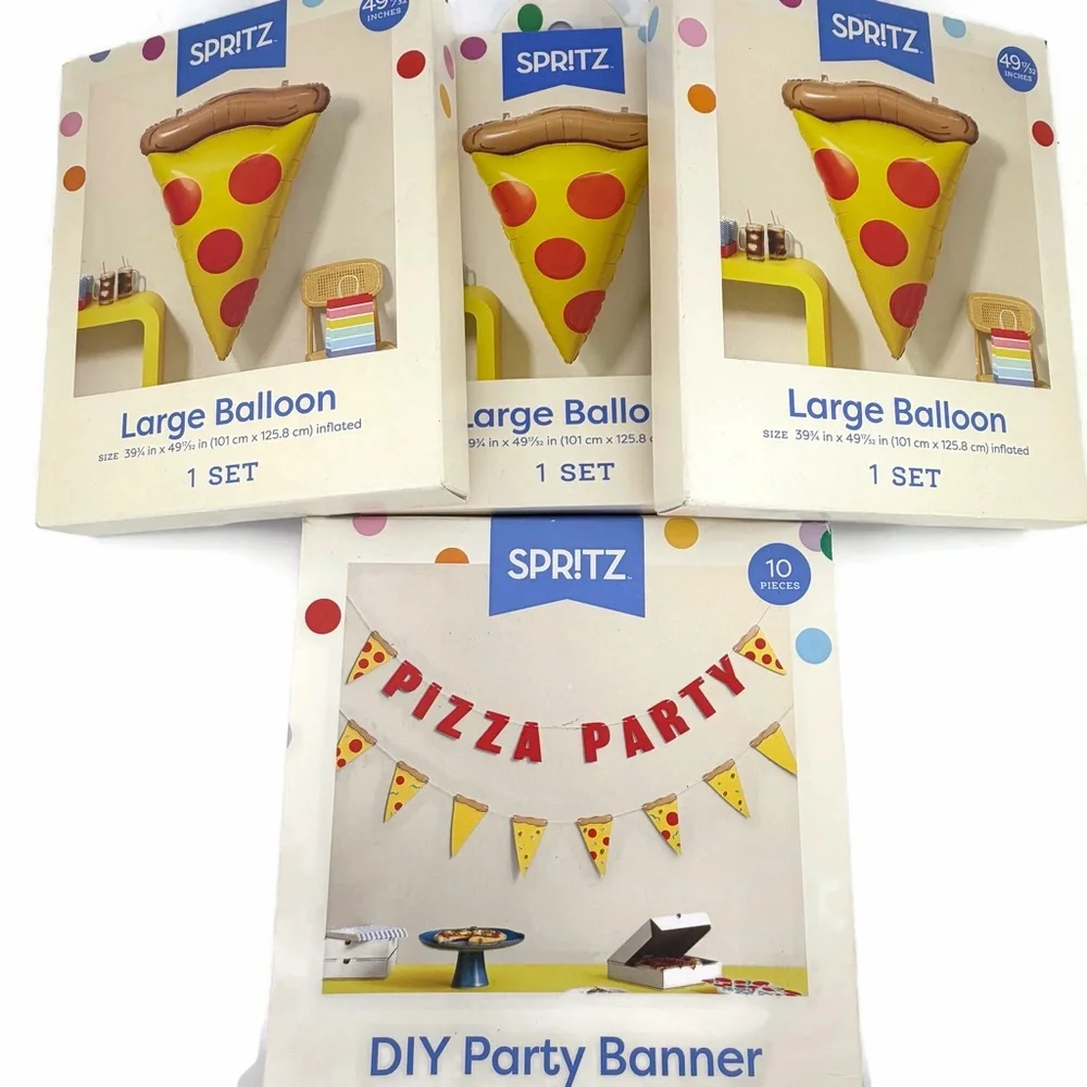 Spritz Yellow Pizza Slice Balloons and Pizza Party Banner